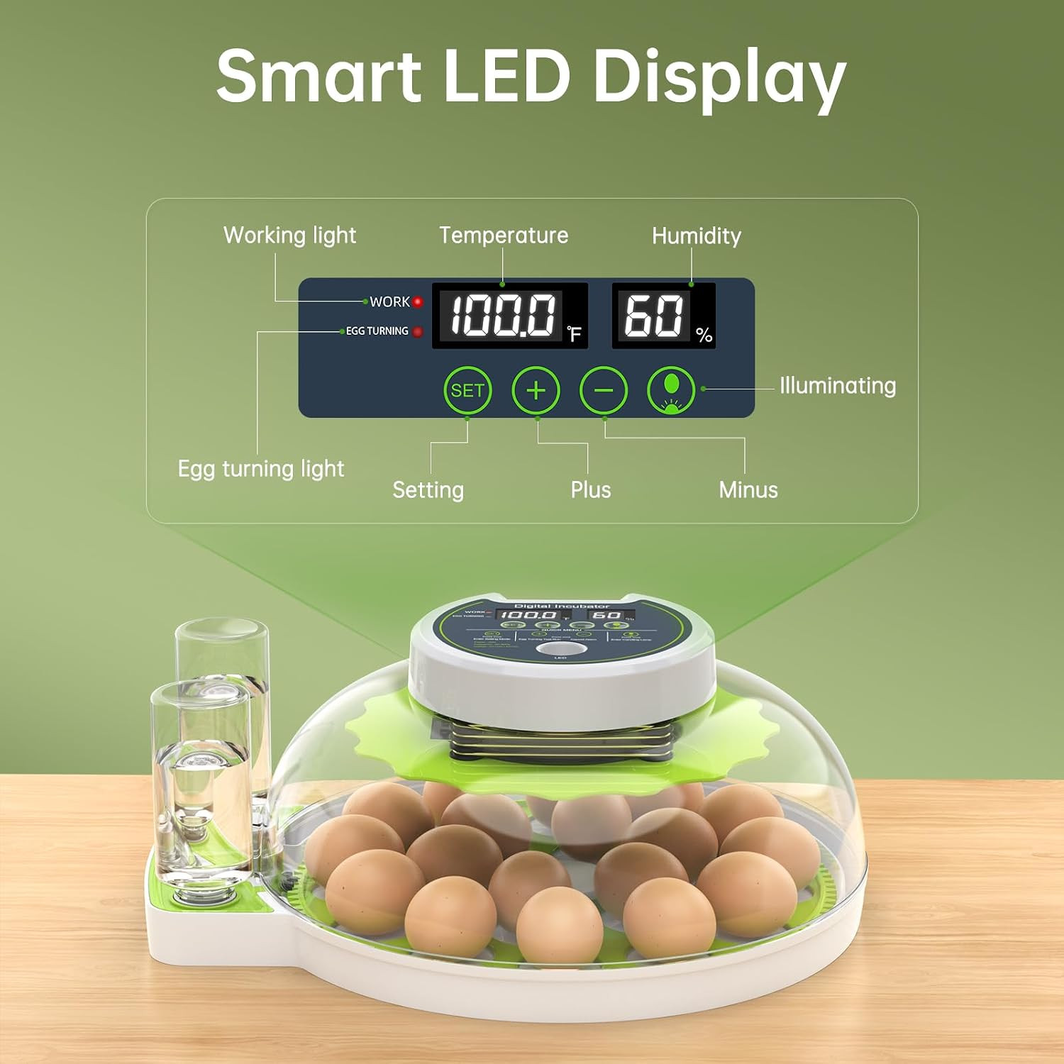 Egg Incubator with Automatic Egg Turning and Humidity Control, 18 Eggs Incubator