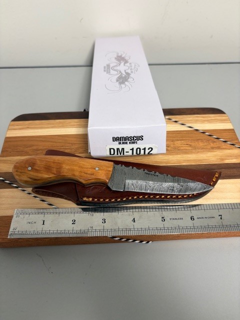 Rite Edge DAMASCUS Fixed Blade KNIFE Brown NEW in Package