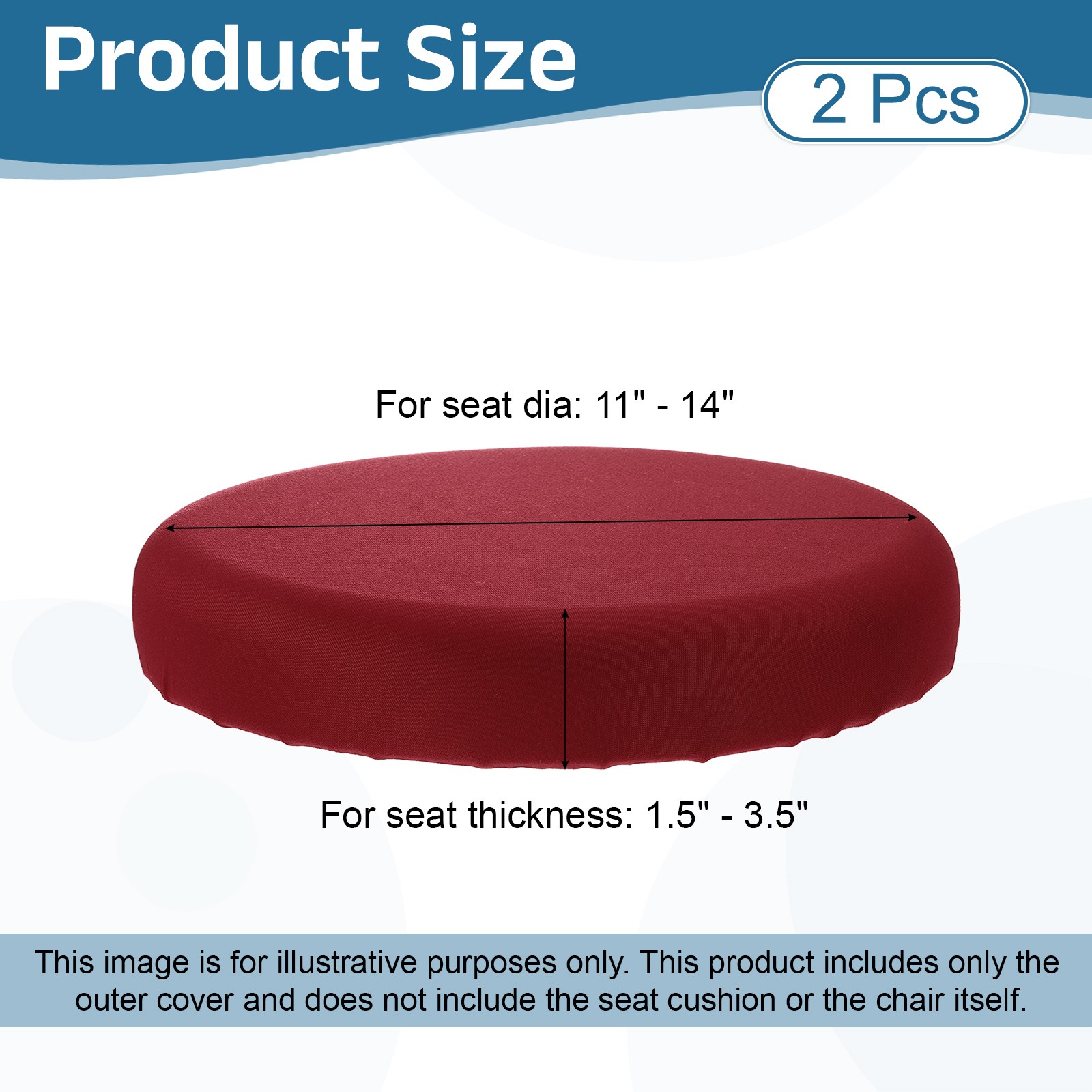 2Pack Stool Covers Round, 11-14 Inch Bar Stool Cover with Elastic, Wine Red