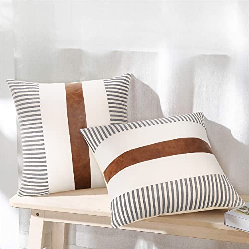 Set of 2 Farmhouse Stripe Patchwork Linen Throw 18" x 18" (Pack of 2) Grey