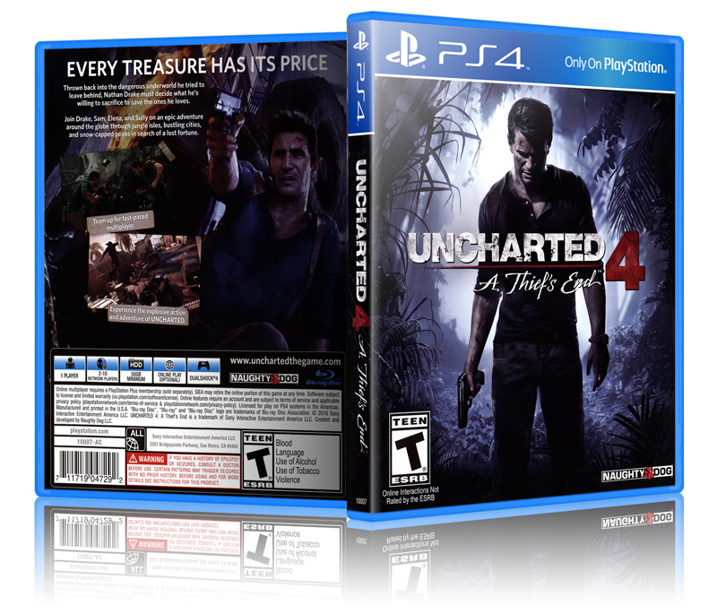 Uncharted 4: A Thief's End - Replacement PS4 Cover and Case. NO GAME!!