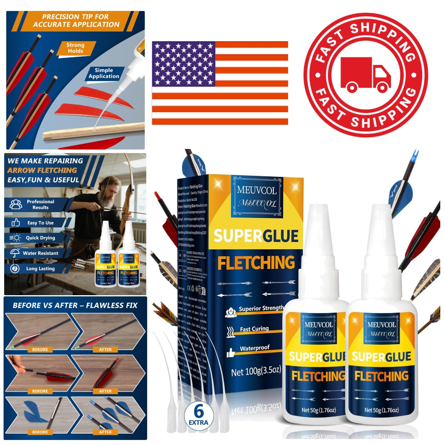 Arrow Insert Glue 100g Medium Viscosity Waterproof Clear Adhesive for Fletching