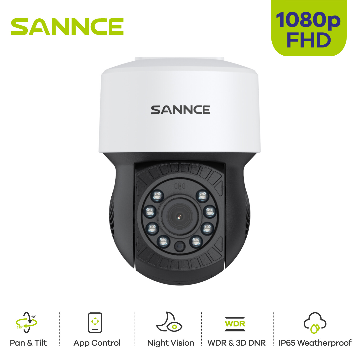 SANNCE 1080P Outdoor Security Camera Outdoor Night Vision 360°Pan Tilt APP Contr