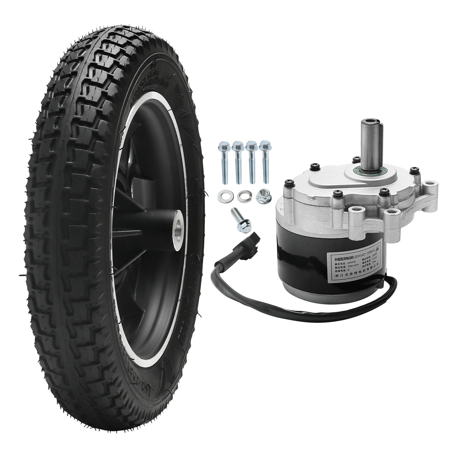 250W 24V Electric Wheelchair Brushed Gear DC Motor &12in 12 1/2x2 1/4" Wheel