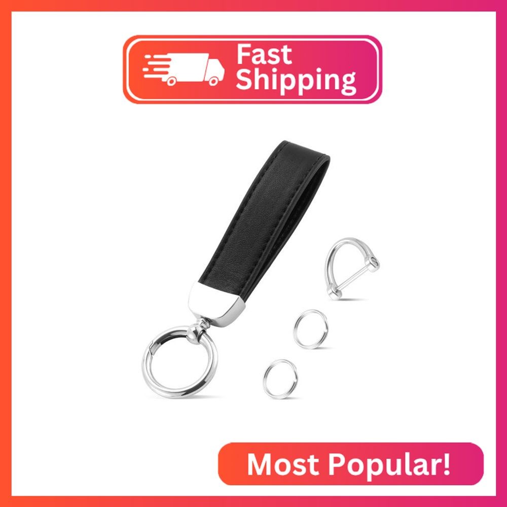 JUSTTOP Leather Keychain, Car Key Chain with Anti-Lost D-Ring and 2 Key Ring, Ke