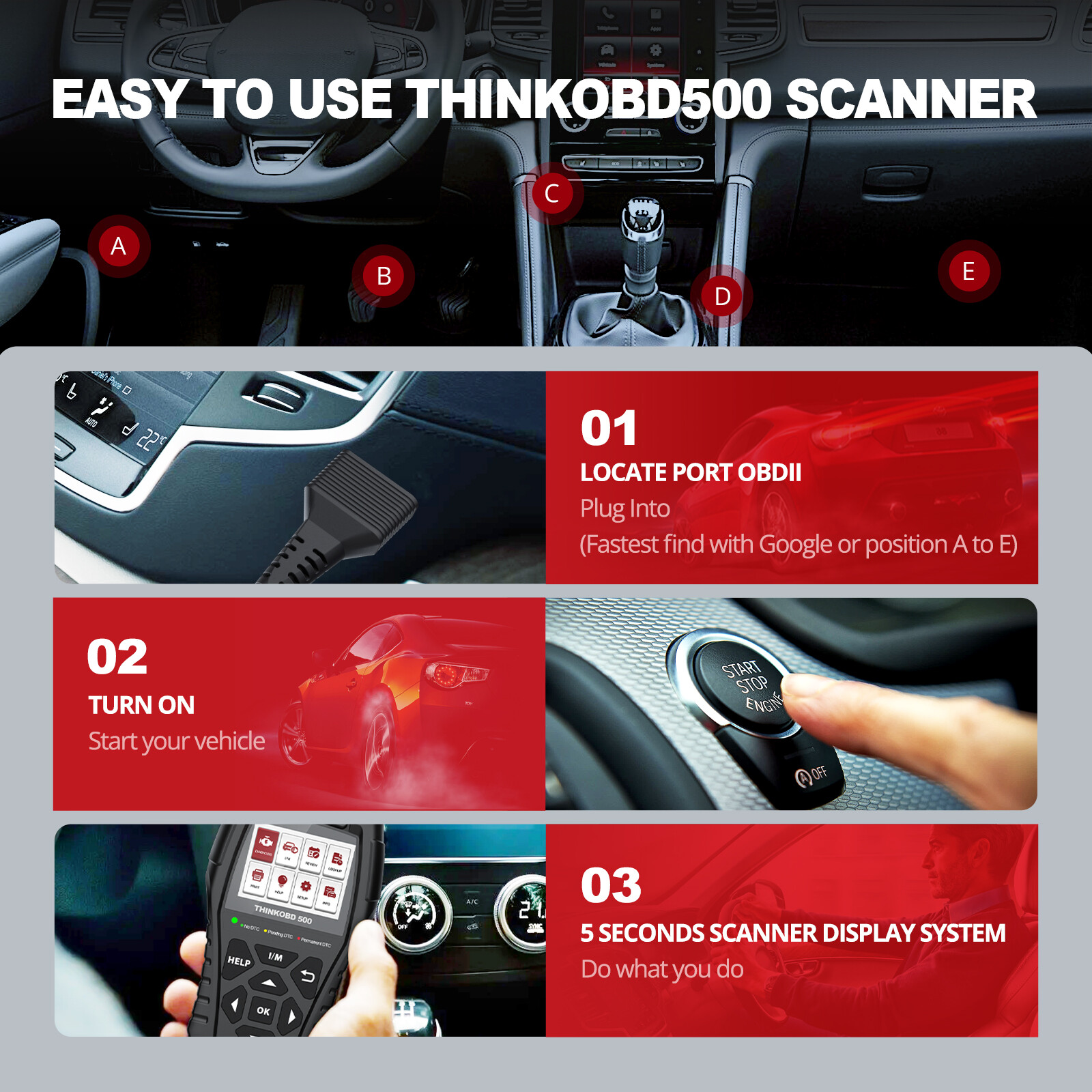 THINKOBD500 Automotive OBD2 Scanner Car Diagnostic Tool Code Reader Engine Fault