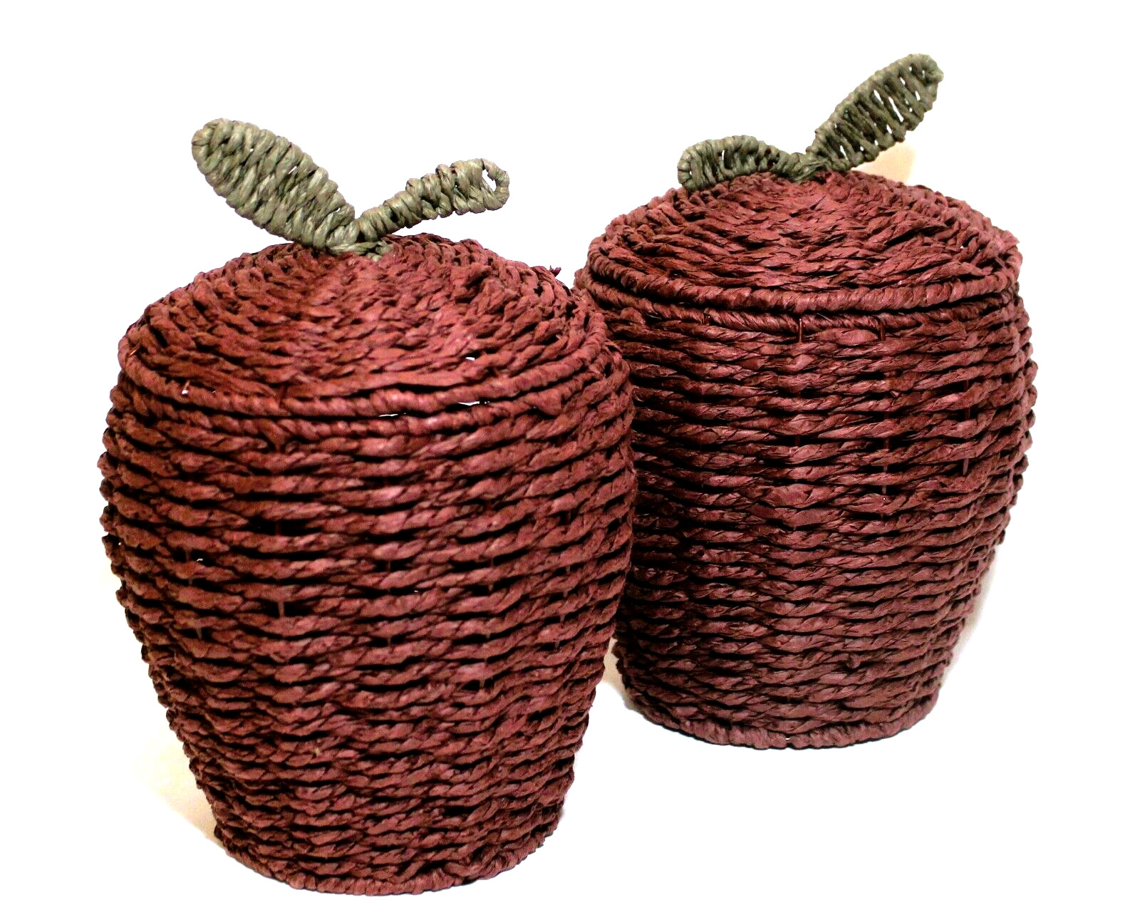 Woven Grass Basket Canisters 8" Tall Apple Shape Set 2