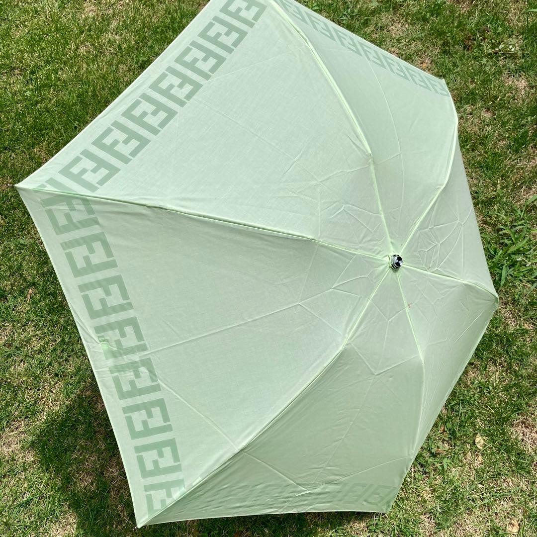 Fendi Foldable Umbrella Zucca Green Lightweight Compact Ready Genuine