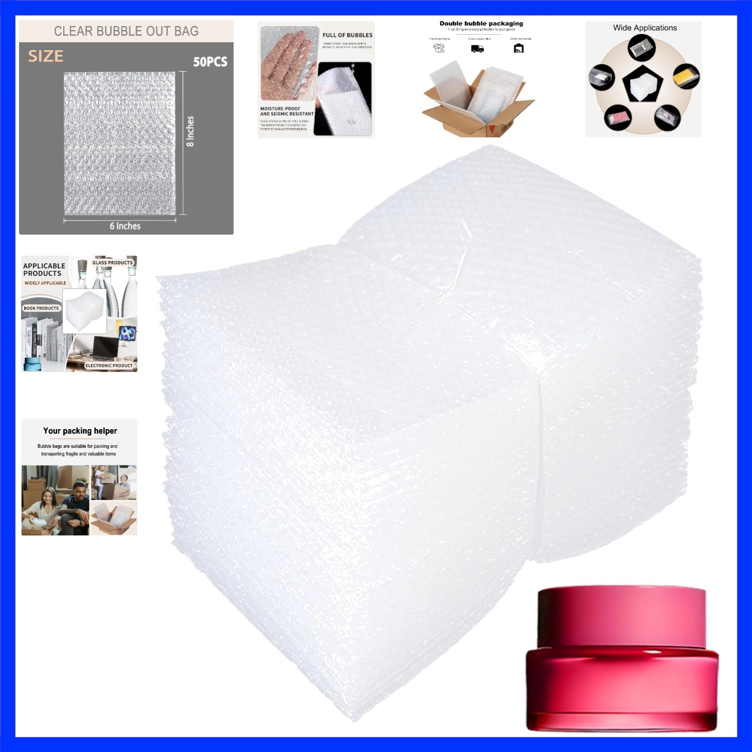 50PCS 6x8 Inch Bubble Pouch Wraps, Clear Bubble Out Bags for Packing, Double ...