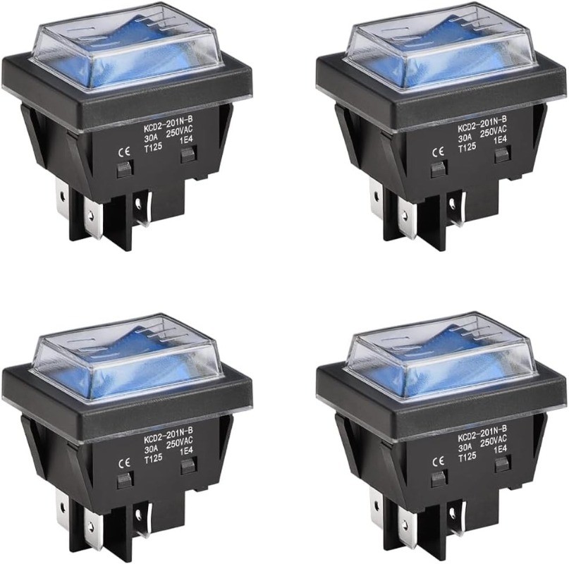 High Current Rocker Switch 30A 250VAC ON OFF 2 Position DPST 4 Terminals Blue