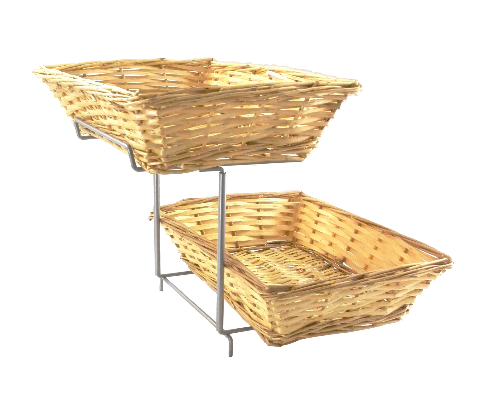 7.8X19X13" Two-tier Display Rack for Counters w/ 2 Wicker Baskets Retail Display