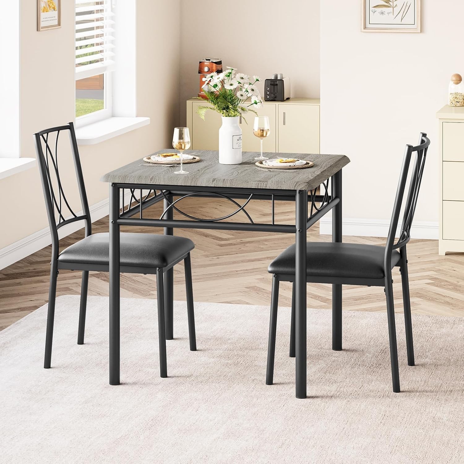 3 Piece Dining Table Set for 2 kitchen Table Dinette With Upholstered Chairs