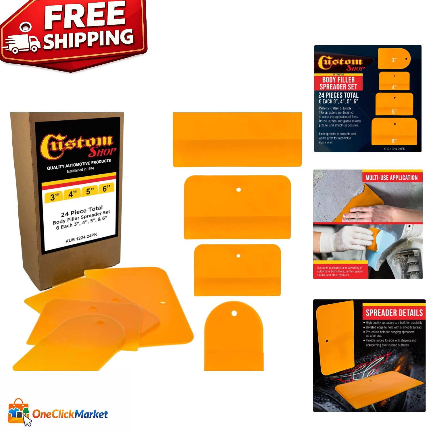 Ultimate 24 Pack of Body Filler Spreaders - 4, 5, & 6 Inch for Seamless Finishes