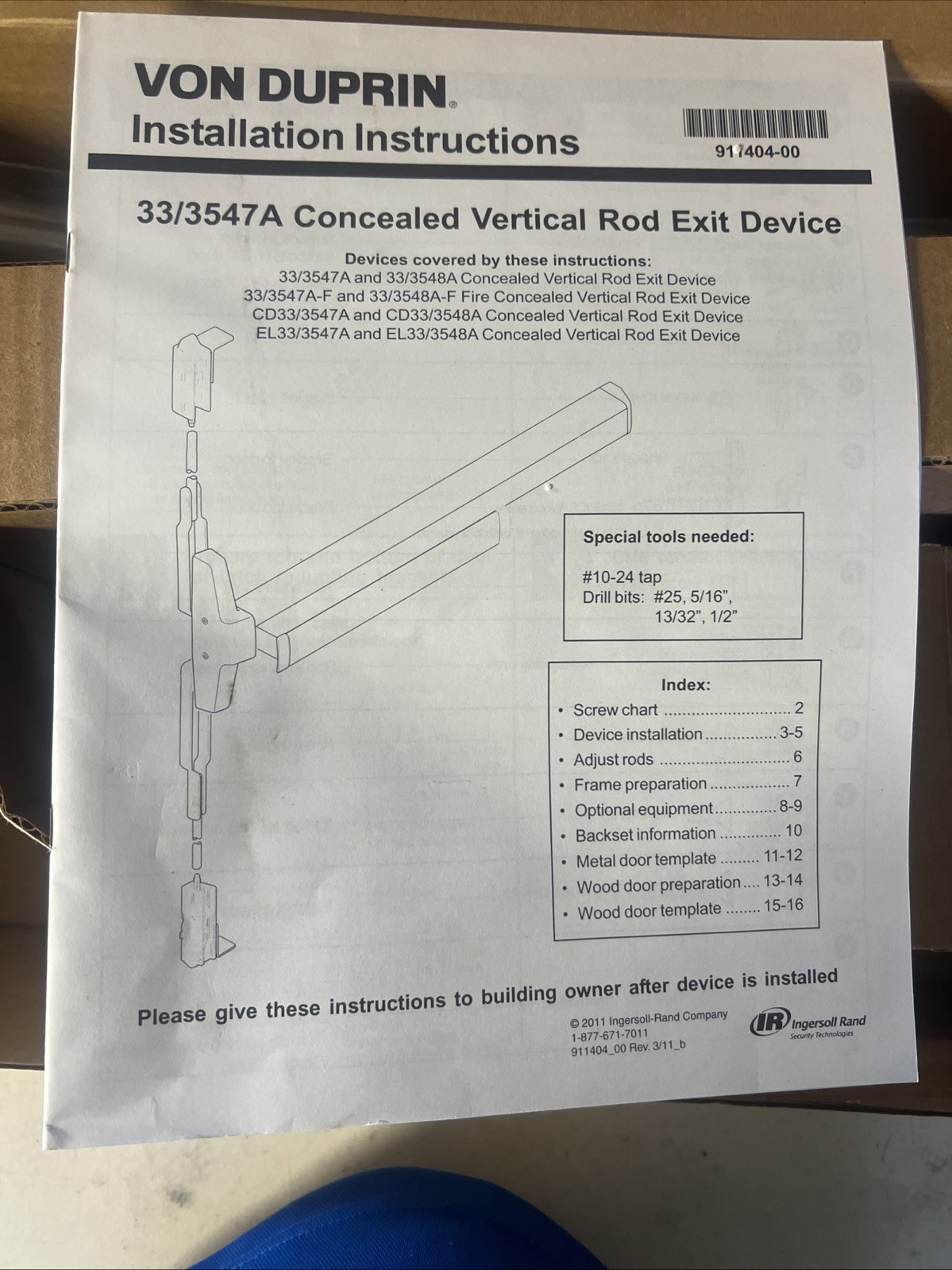 INGERSOLL RAND Exit Device RX 3347A Crash Bar With Vertical Rods ￼