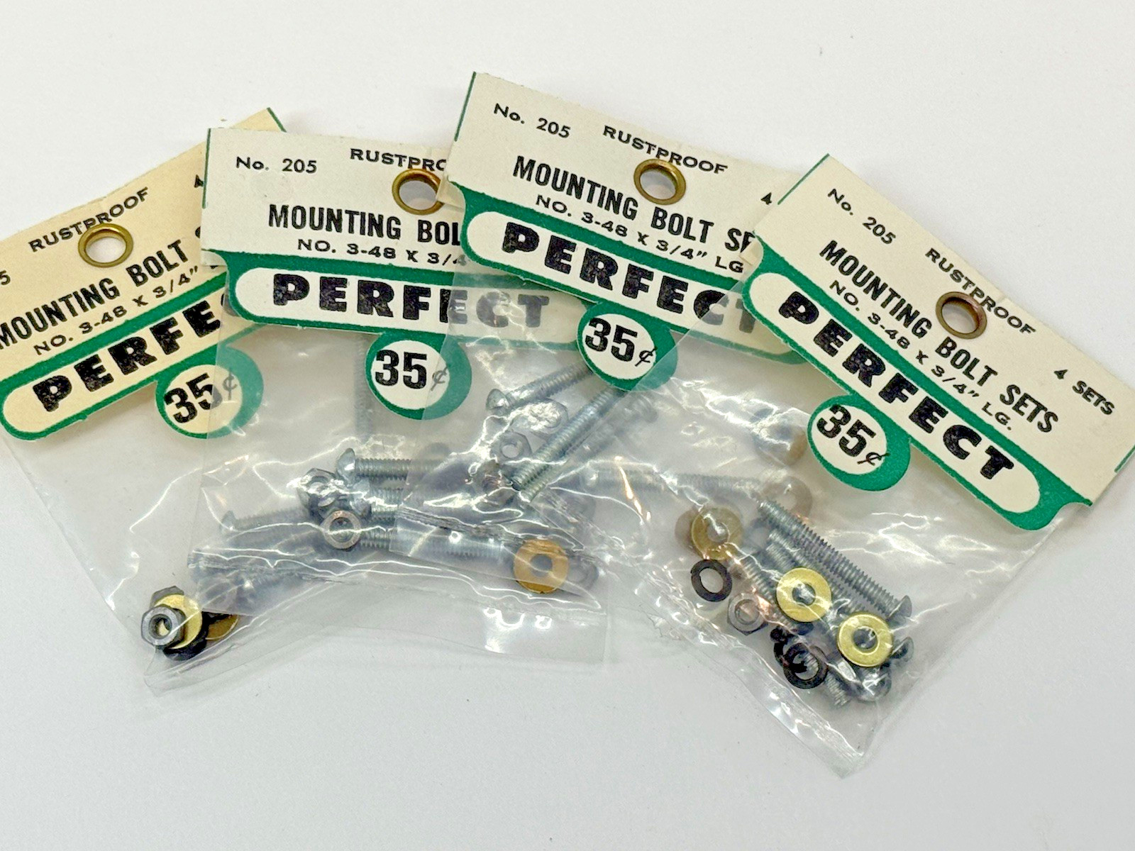 Lot of 4-Perfect Parts #205 Mounting Bolt Sets 3-48 x 3/4" Large  NOS