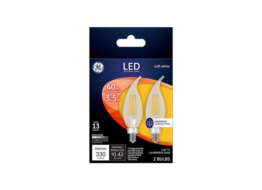 LED Light Bulb F15 E12 (Candelabra) Soft White 40 Watt Equivalence Clear Pair