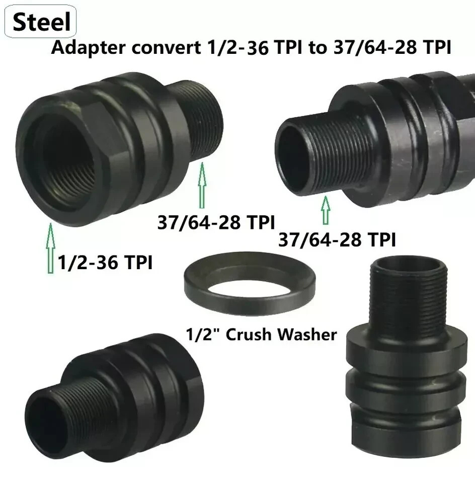 Steel Thread Converter 1/2x36 TPI Thread to 37/64x28 TPI Thread Protector