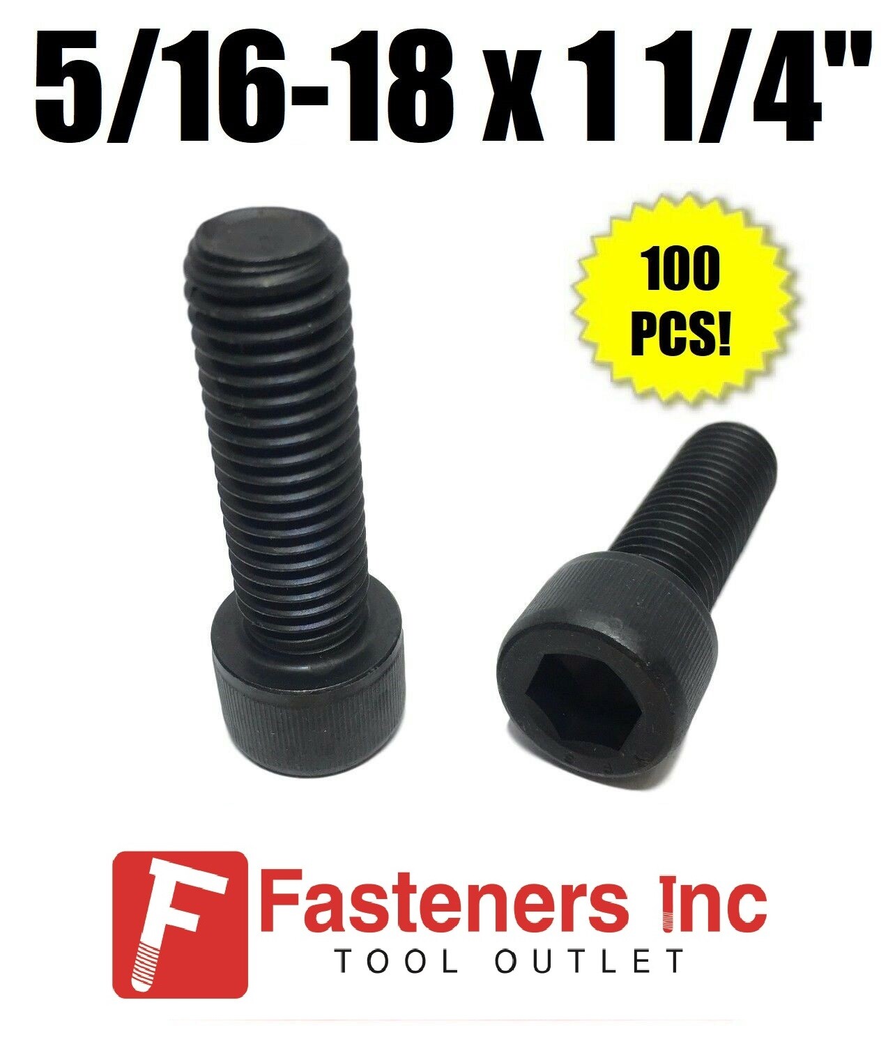 (Qty 100) 5/16-18 x 1-1/4" Socket Head Allen Cap Screw 12.9 Black Oxide / Plain