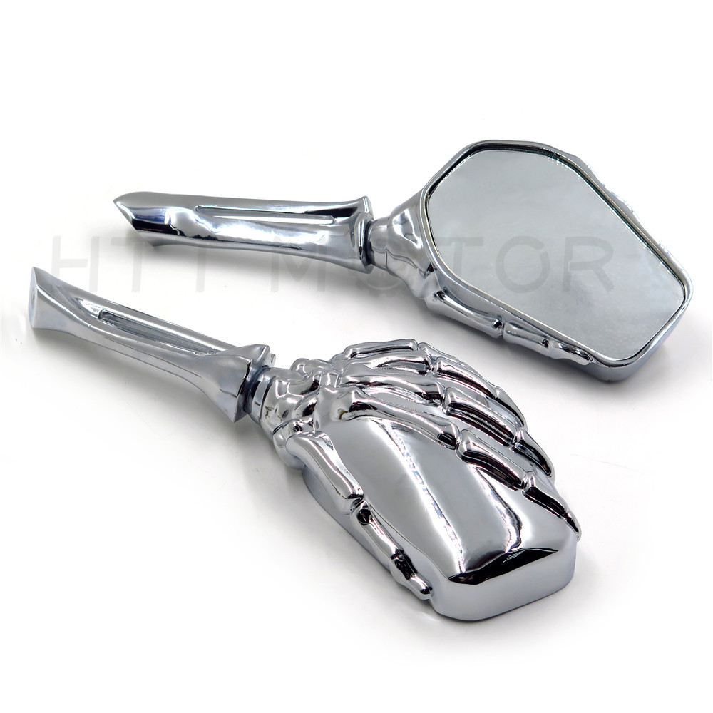 Motorcycle Chrome Skull Skeleton Hand Side Rearview Mirrors For Harley Davidson