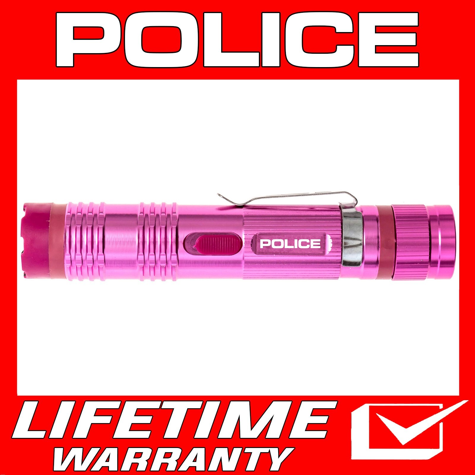 POLICE Stun Gun M12 Metal Rechargeable LED Flashlight Pink
