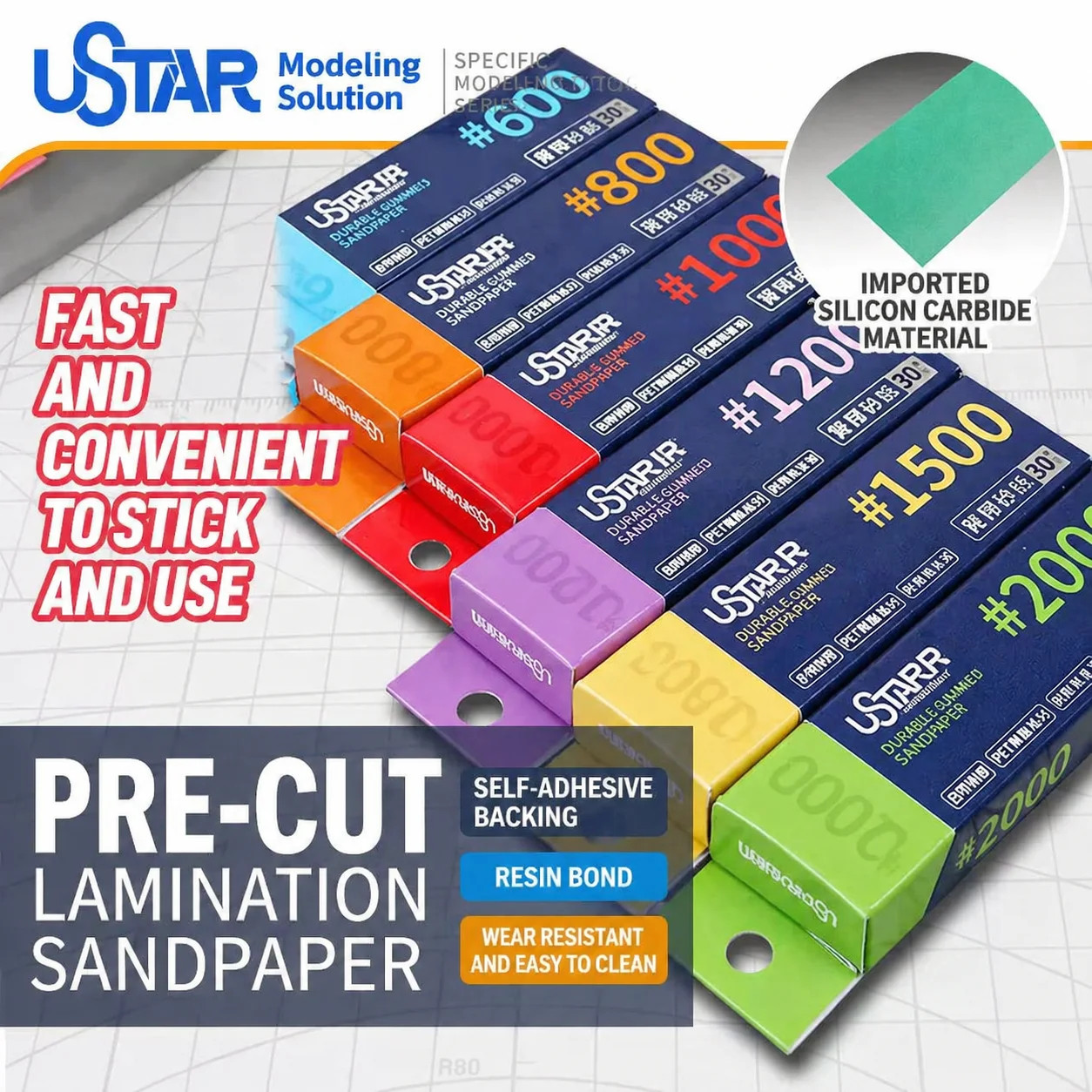 Ustar Pre-cut Adhesive Sandpaper #600~#2000 Combo Set Model Sanding Tools