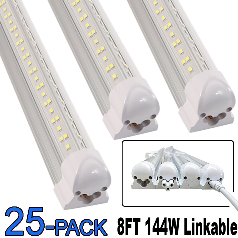 25Pack 8FT 144W Led Tube Light 8 Foot Led Shop Light T8 Integrate 4 Row Fixture