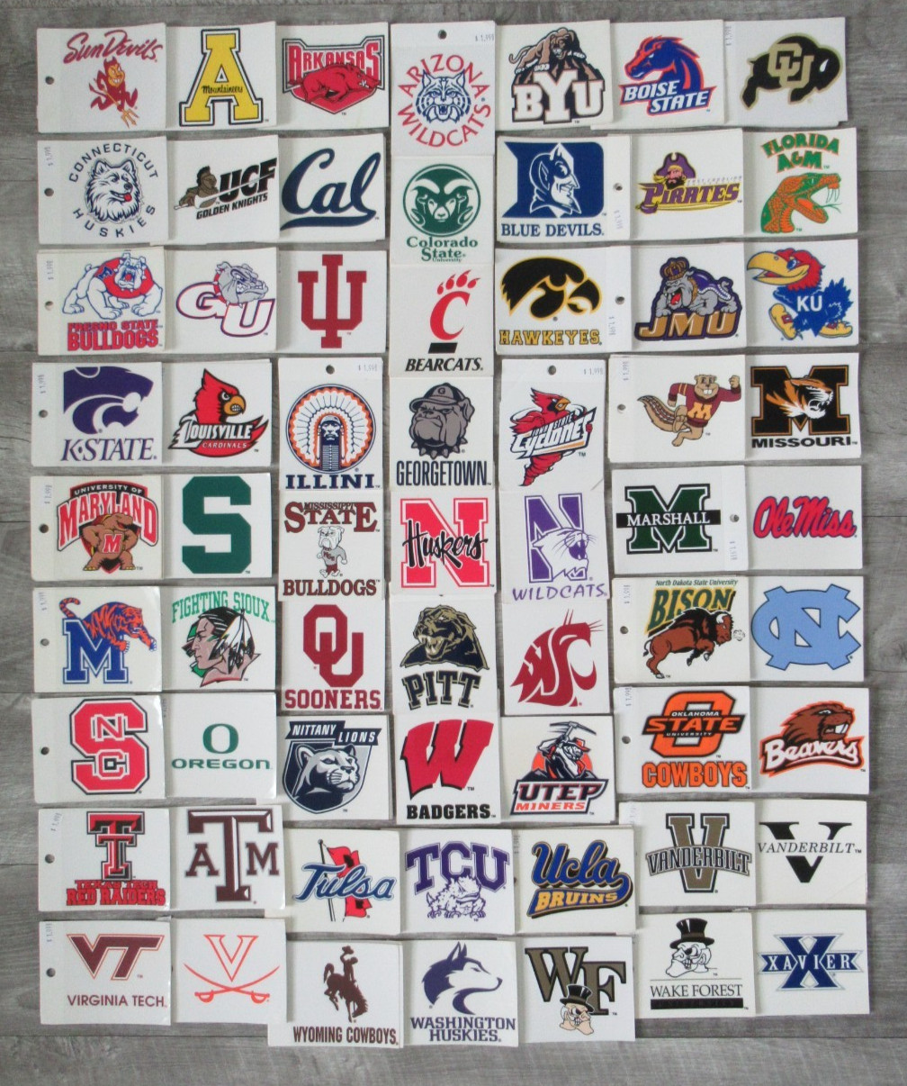 NCAA Team Logo Static Window Cling 3.5 x 3.75 Reusable Decal Vintage You Pick