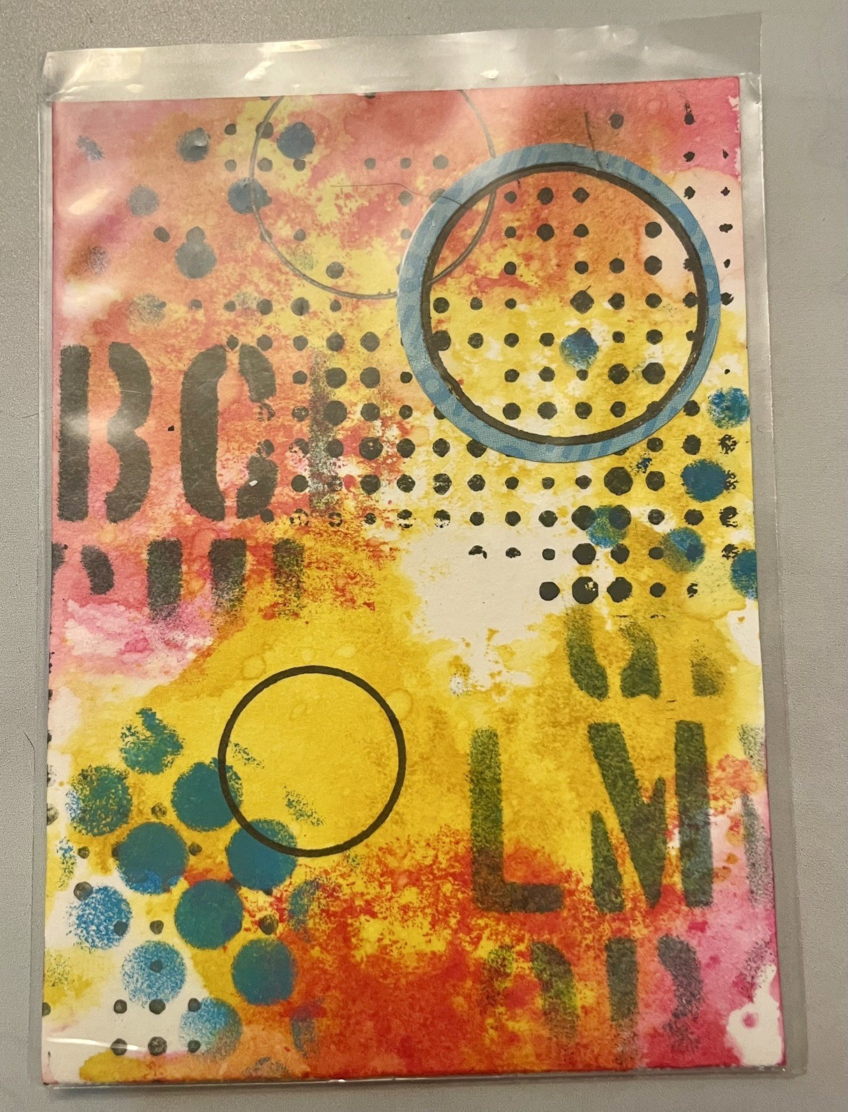 Abstract Mixed Media ACEO Original Art Blue Yellow Geometric Modern