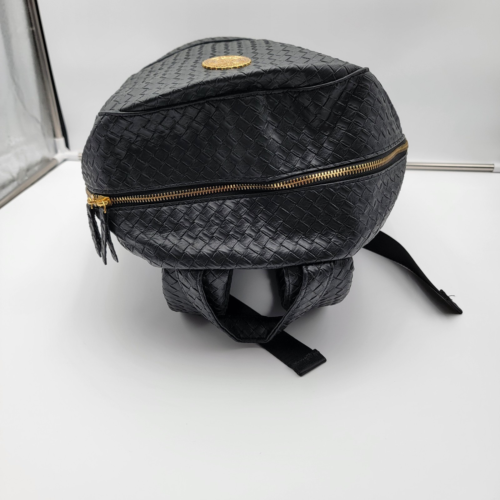 Capital Gains Black Woven Backpack + Strapback Hat Bundle NWT Gold Logo