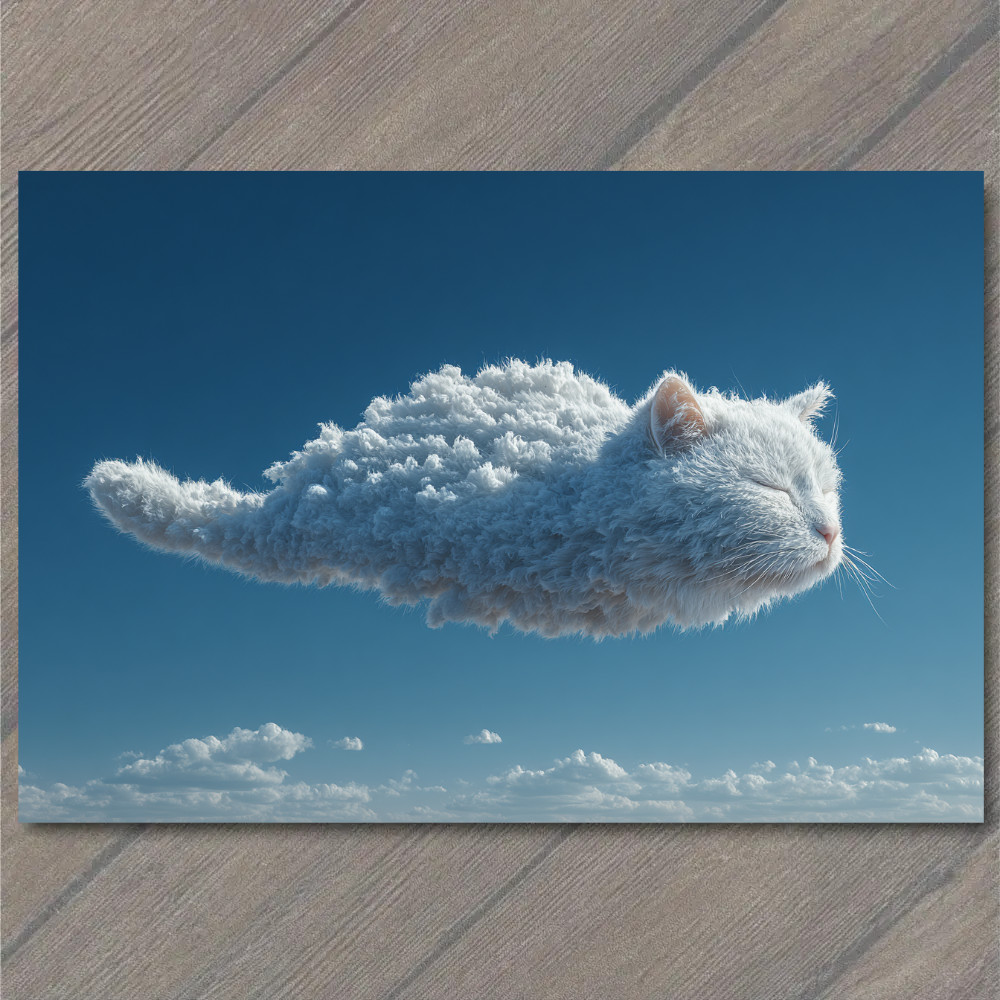 POSTCARD Floating Cloud Cat Sleeping Sky Surreal Dreamlike Fantasy