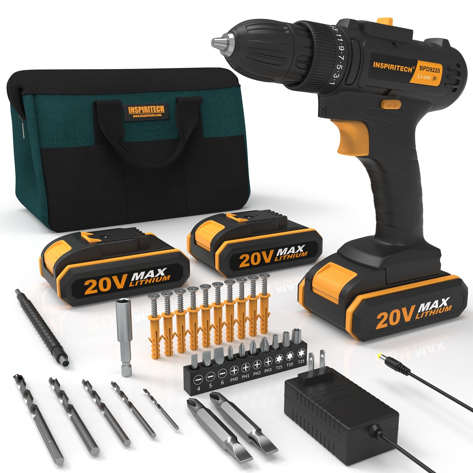 Inspiritech BPD9220 20V Cordless Keyless Chuck Drill