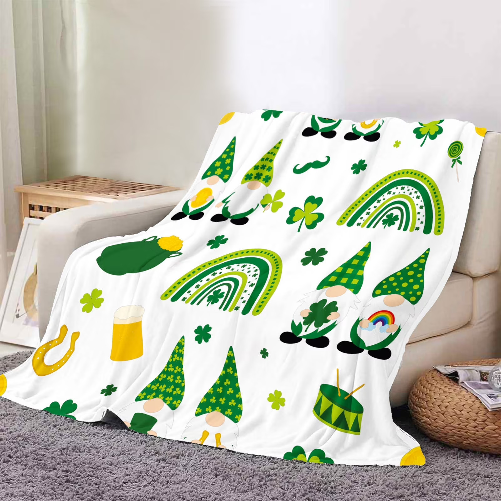 St. Patrick’s Day Green Shamrock US Throw Blanket Soft