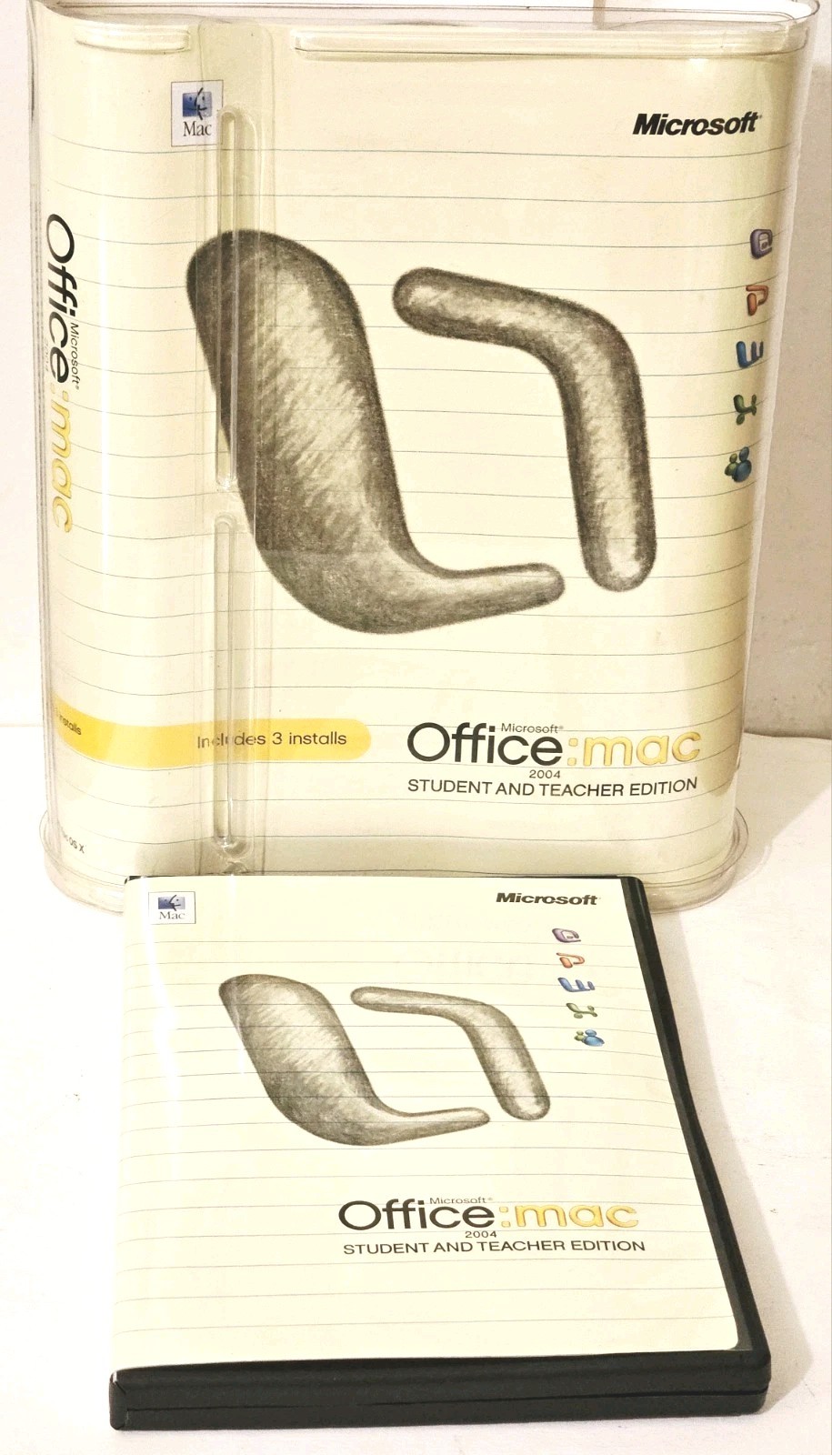Microsoft Office Mac 2004 Student and Teacher Edition Software 3 keys w/ booklet
