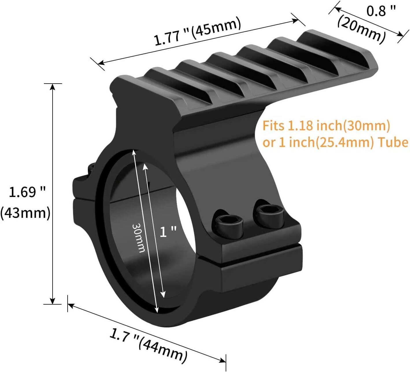 Rail Scope Barrel Mount 25.4mm/1" & 30mm Ring Adapter 20mm Picatinny Rail