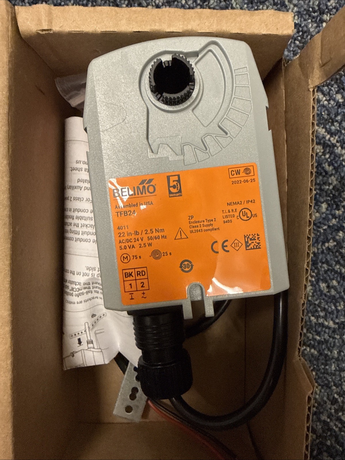 Belimo TFB24 Spring-Return Damper Actuator 22 In-lb, 24V