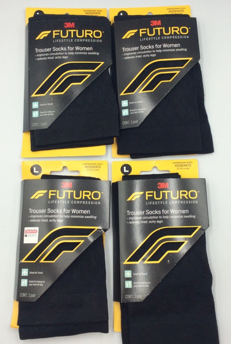 3M Futuro Trouser Socks Woman Moderate Compression Large Black 15-20, 4 PAIRS