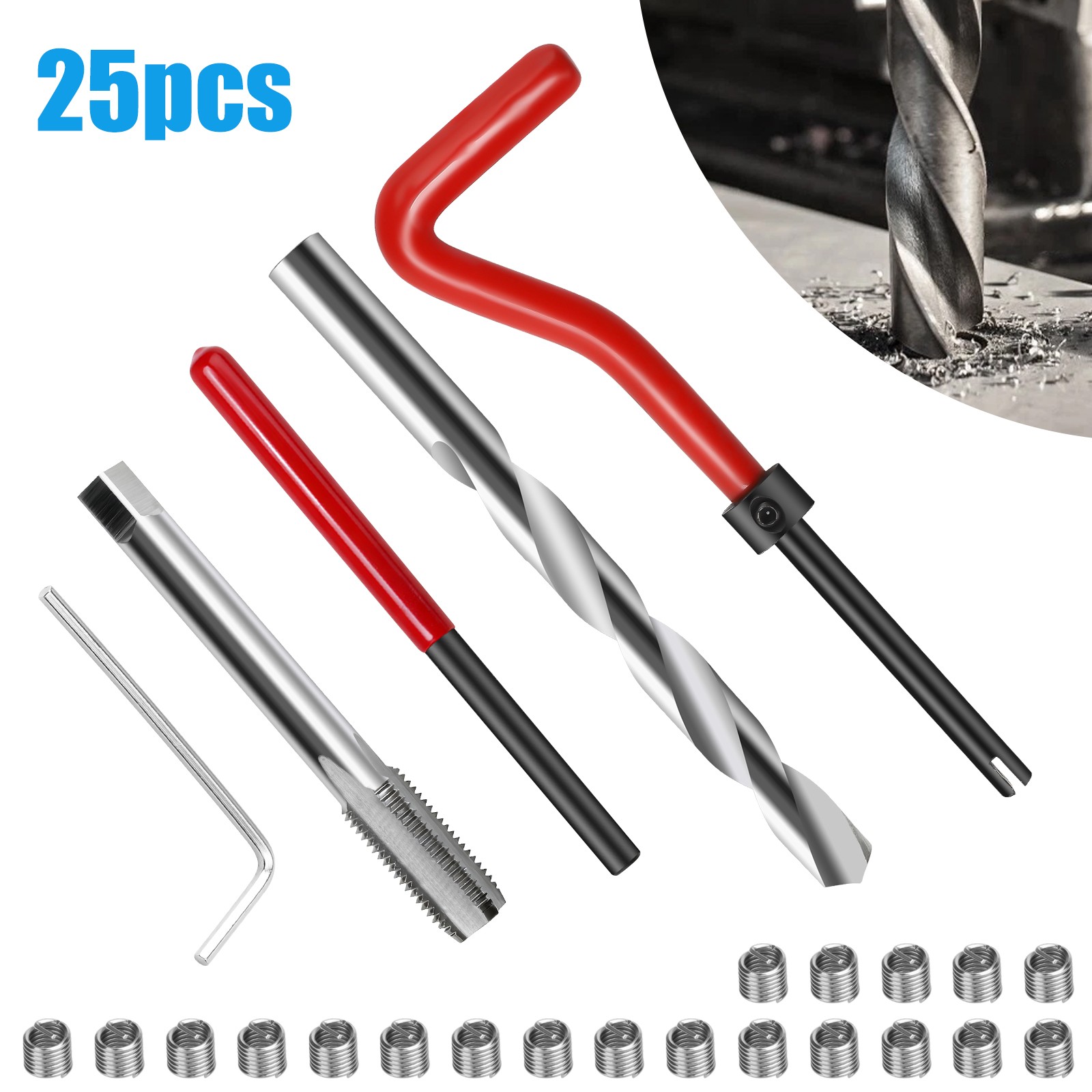 25 PCS M8 x 1.25 Thread Repair Insert Kit Stainless Steel Wire Installation Set