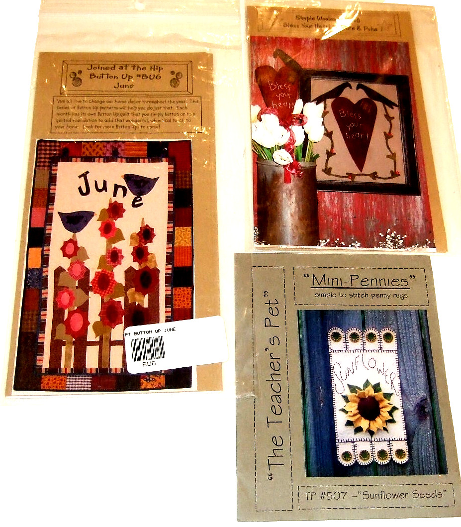 Lot of 3 Quilt Patterns - Button Up June, Bless Your Heart, Sunflower - (C)