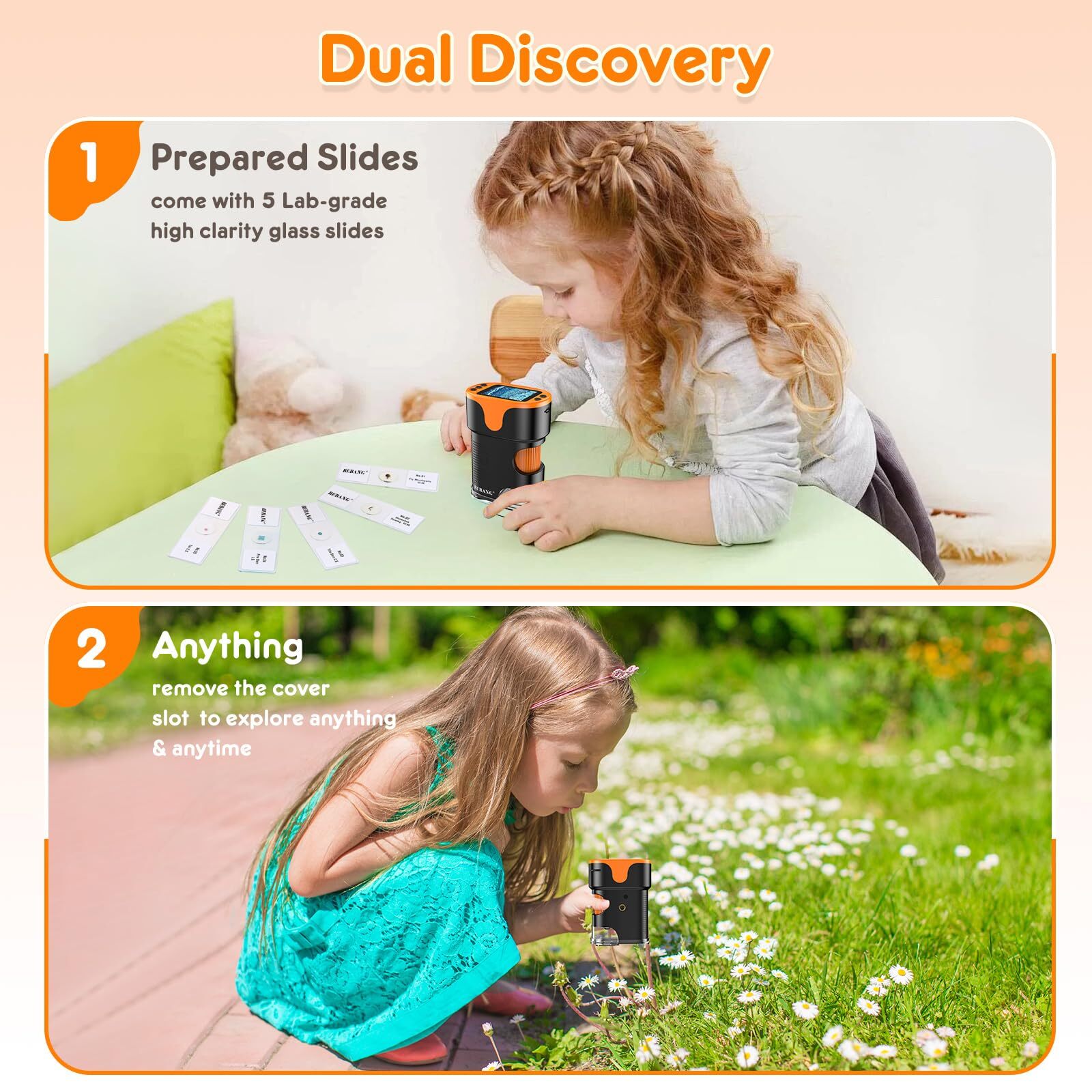 1000X Handheld Microscope for Kids 4K 2.0" Screen Rechargeable Mini Pocket Digit