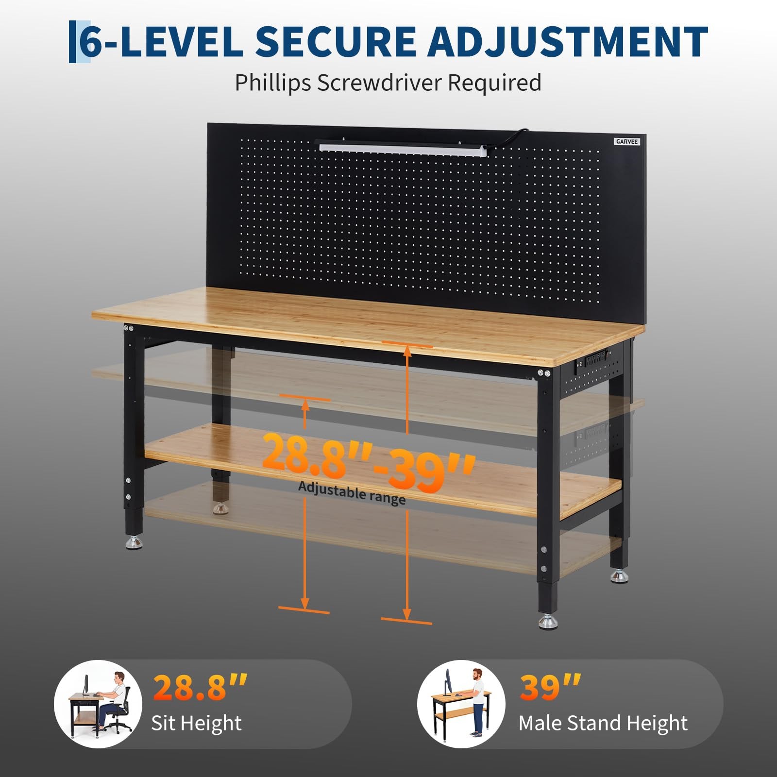 60" Adjustable Height Workbench ,2000LBS Load Heavy-Duty Work Bench Table Garage