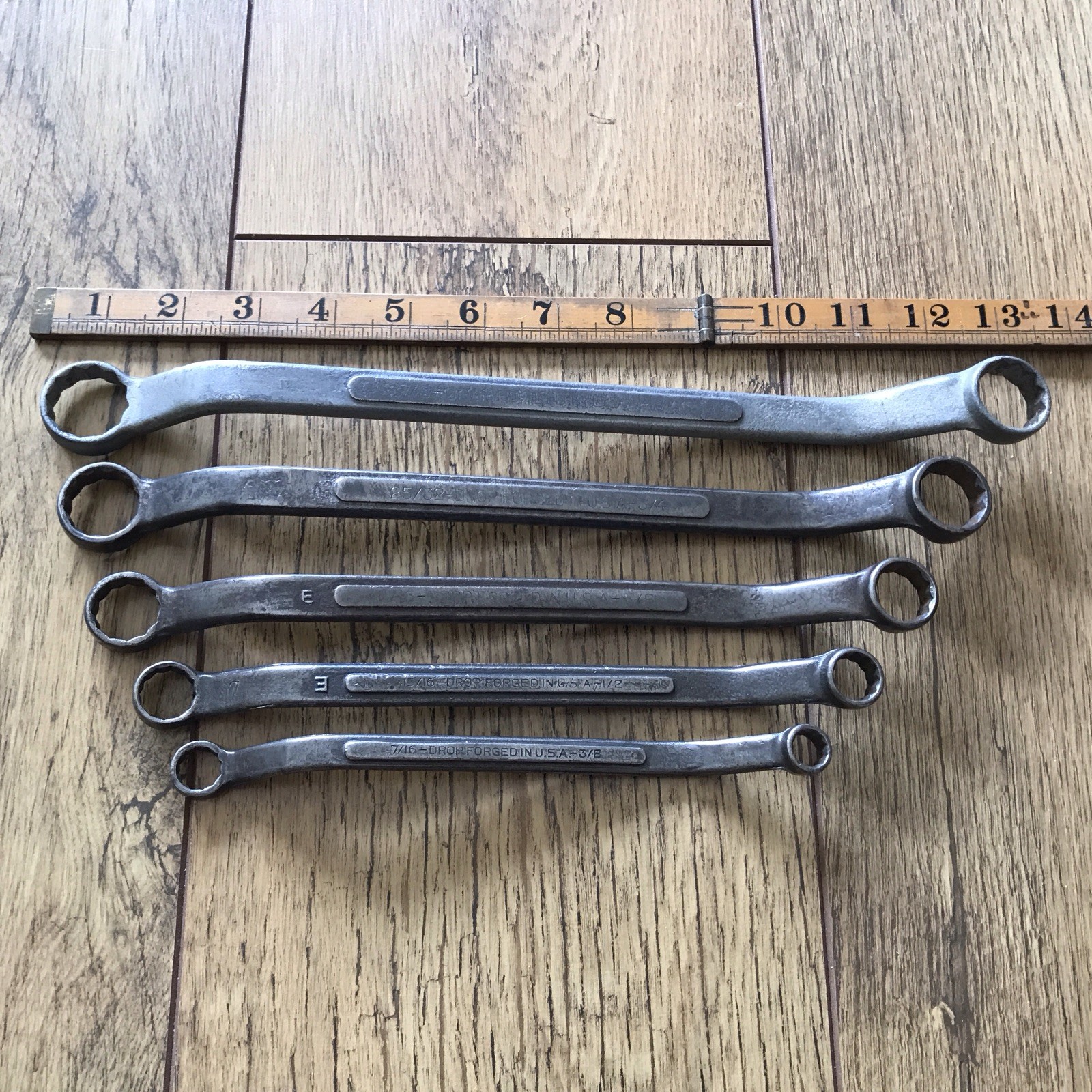 5 Vintage Drop forged in USA Ring Spanner 7/8" To 3/8" AF.