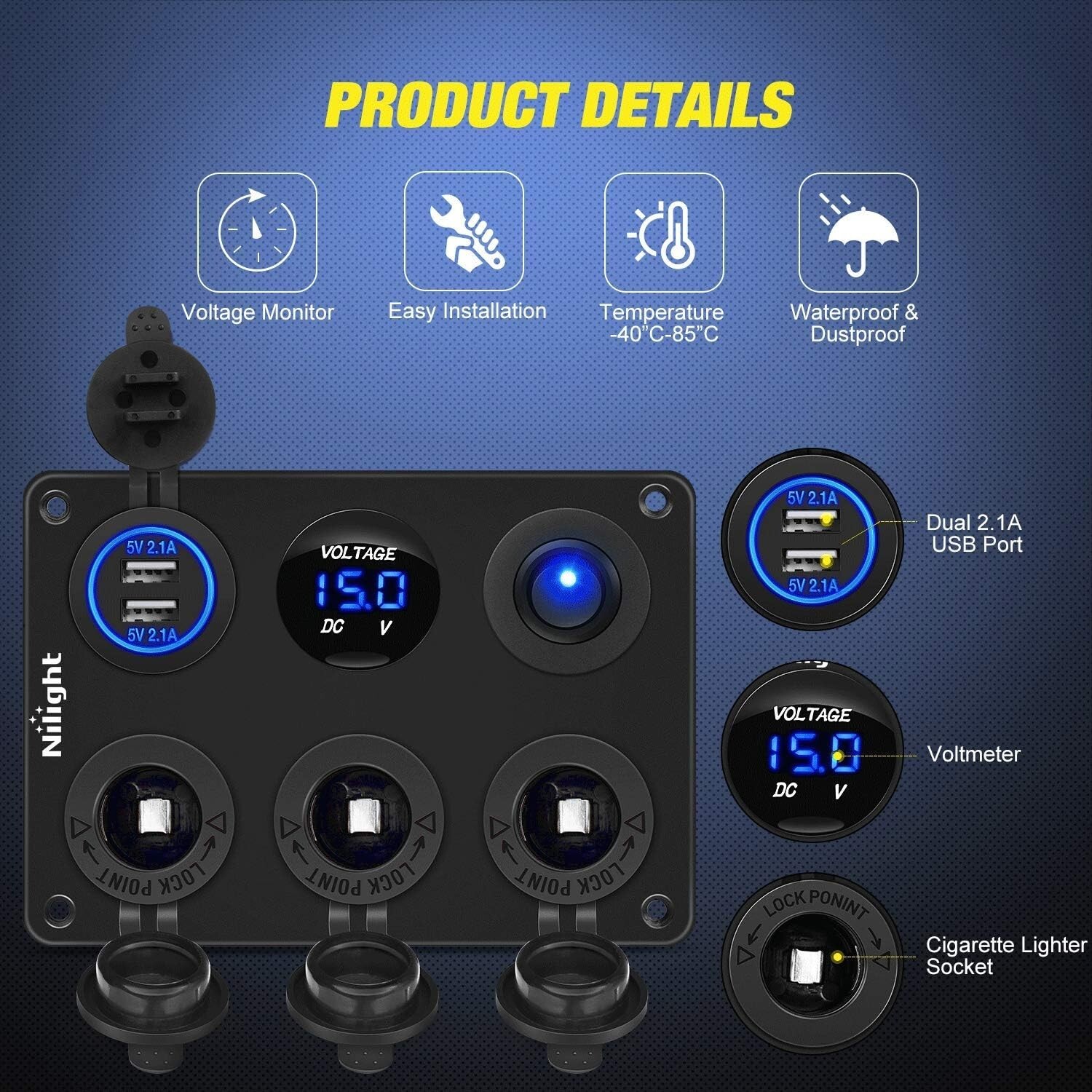 360W 12V Cigarette Lighter Socket with On/Off Switch for Automotive Power Needs