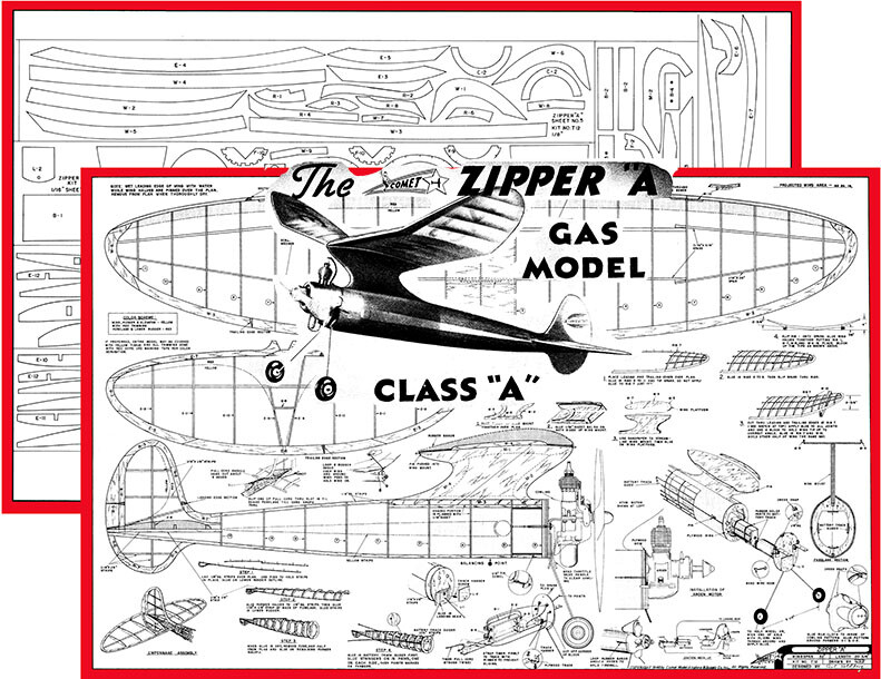 Comet Model Airplane Plans (FF): Zipper 'A'  32" Wingspan (Carl Goldberg - 1946)