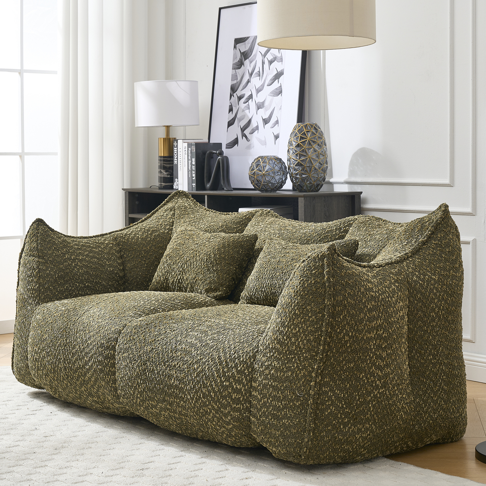 Bean Bag Chairs Lazy Sofa recliner high resilience foam core 2people Olive Green