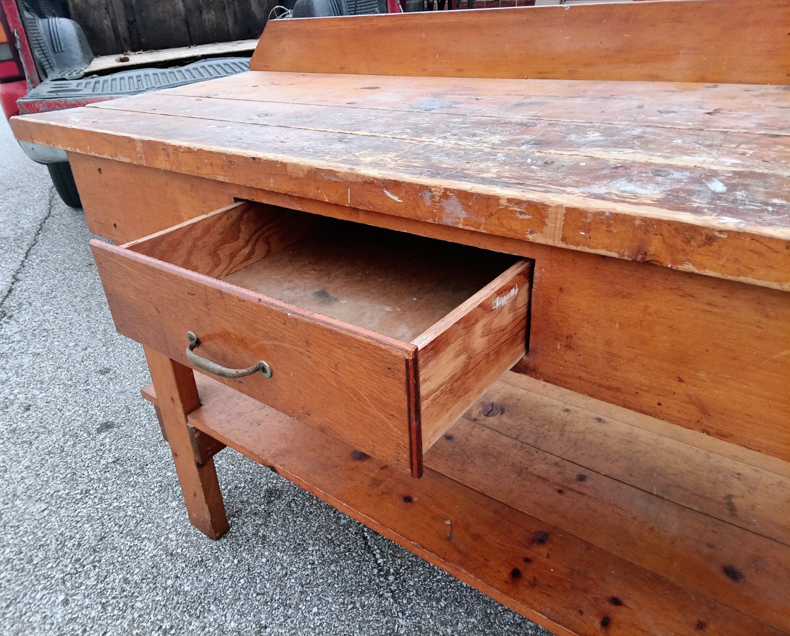 Handsome Vintage Workbench with Drawer - 5 feet long - All solid wood!