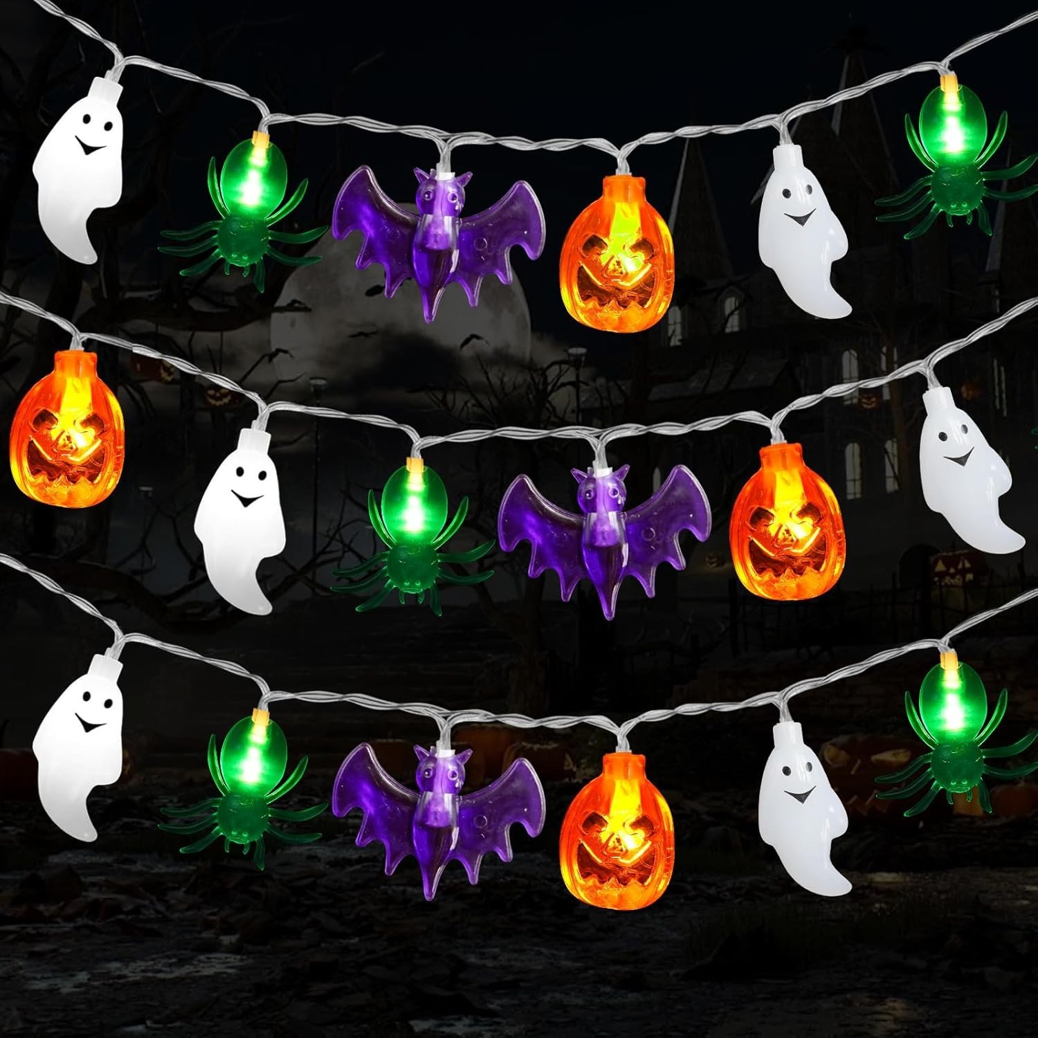 Battery-Operated 20FT Waterproof Halloween Twinkle Lights - Pumpkins & Ghosts