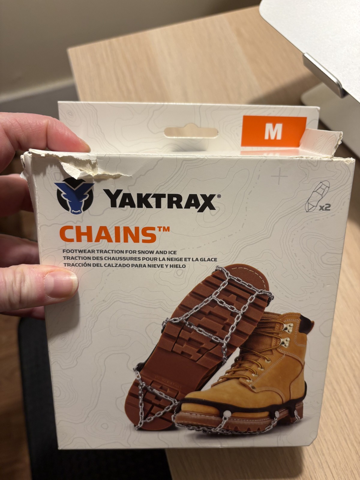 Yaktrax chains women's medium. Brand new, bought this month. Busted box!