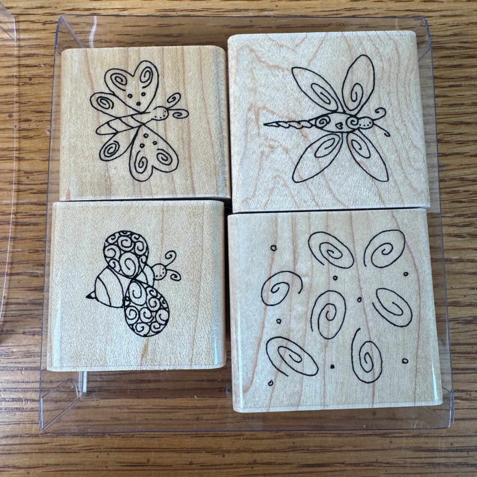 Close To My Heart Wood Mounted Rubber Stamps Set Butterfly Dragonfly Bee Swirls