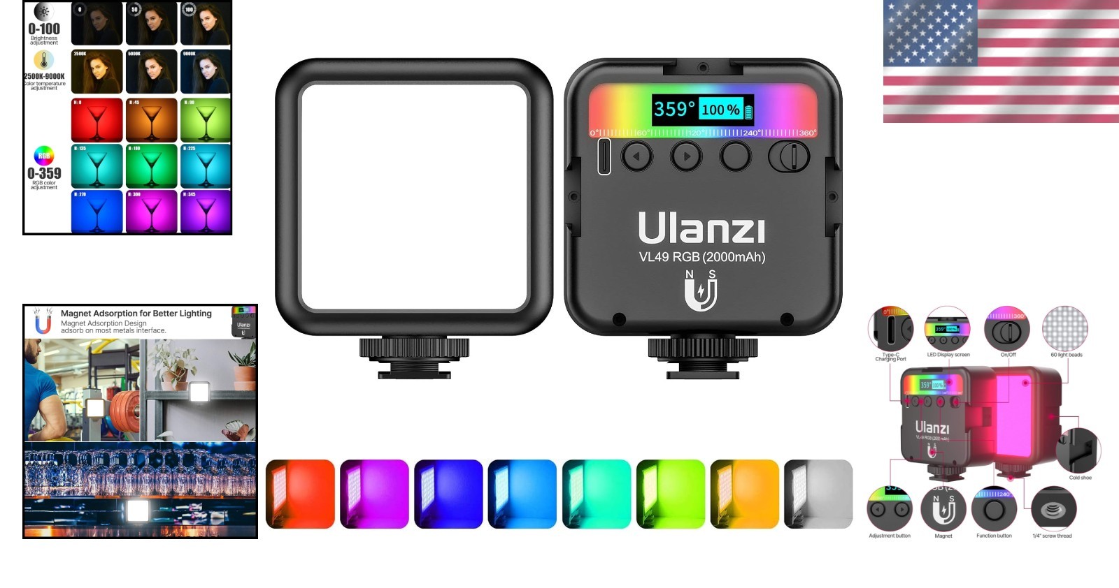 Portable RGB LED Video Light 360° Full Color