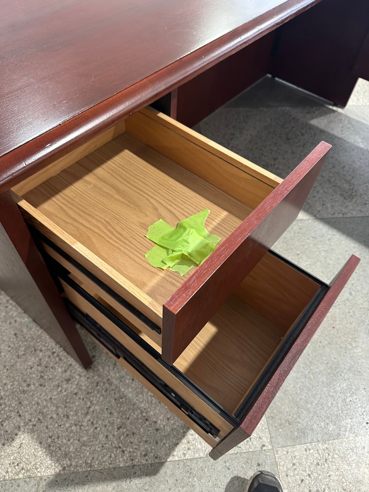 6'Wx8 1/2'D executive Bullet U shape desk by Steelcase in Cherry finish wood